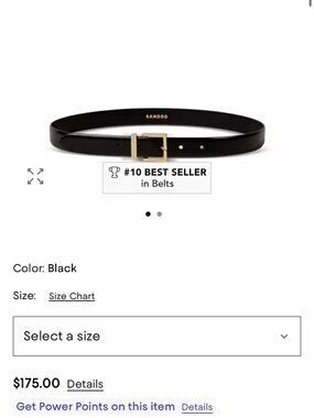 Sandro Black Leather Belt with Gold Buckle